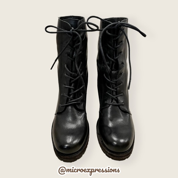 $429 Frye Karen Lace Up Black Real Leather Combat Short Chunky Comfy Ankle Boot - Picture 11 of 16